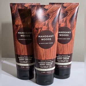 BATH AND BODY WORKS MAHOGANY WOODS BODY CREAM X3